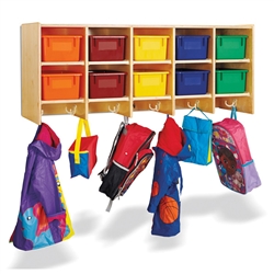 10 Section Wall Mount Coat Locker with Colored Trays