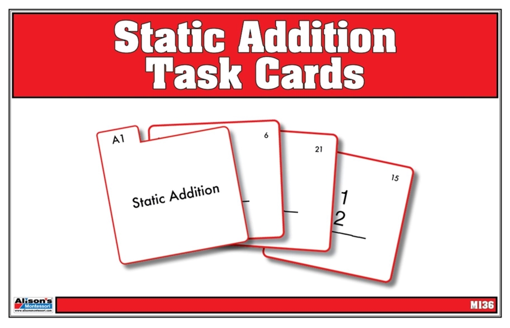 Montessori Materials Static Addition Task Cards