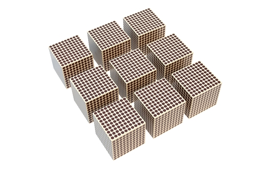 9 Wooden Thousand Cubes - IFIT Montessori